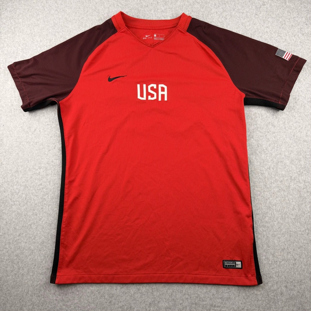 Nike USA Soccer Jersey Mens Large Red Dri-FIT Hamilton American Flag Shirt